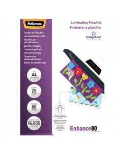 Fellowes Pack de 25 Fundas para Plastificar Brillo A4 - 80 Micras - Alta Calidad - Transparente