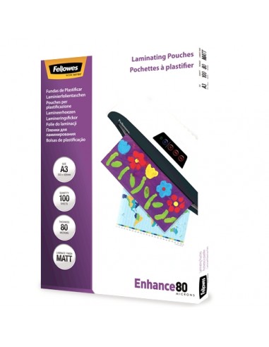 Fellowes Pack de 100 Fundas para Plastificar Mate A3 - 80 Micras - Alta Calidad - Transparente