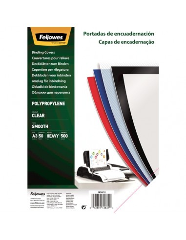 Fellowes Pack de 50 Portadas de Polipropileno A3 - 500 Micras - Alta Calidad - Transparente