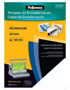 Fellowes Pack de 100 Portadas de Polipropileno A4 - 500 Micras - Acabado de Calidad - Color Negro