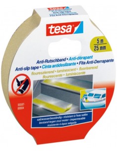 Tesa Cinta Antideslizante Adhesiva Fluorescente 5mx25mm Amarilla