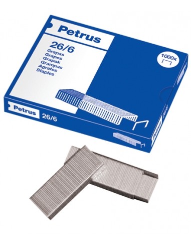 Petrus Grapas 26 6 Galvanizadas - Hasta 30 Hojas - Caja de 1000 Grapas - Patilla de 6mm