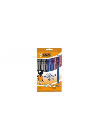 Bic Bu3 Pack de 10 Boligrafos Retractiles - Punta Media de 1mm - Trazo 0.32mm - Grip de Goma - Escritura mas Fluida - Colores