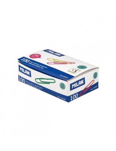 Milan Caja de 100 Clips Metalicos Plastificados 33mm - Colores Surtidos