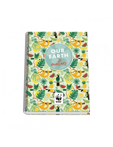 Dohe WWF Tropic Cuaderno Espiral A4 100 Hojas Microperforadas Cuadricula 5mm - Tapa Dura Carton Forrado - Bandas de Color