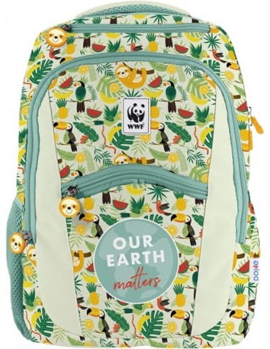 Dohe WWF Tropic Mochila Escolar - Compartimento Principal con Bolsillo Acolchado - Bolsillos Laterales para Bebidas - Espalda