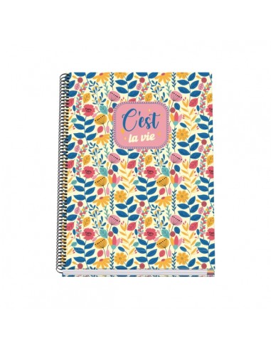 Dohe C`est la Vie Cuaderno Espiral A4 100 Hojas Microperforadas Cuadricula 5mm - Tapa Dura Carton Forrado - Bandas de Color