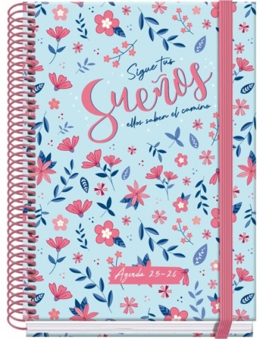 Dohe Blossom Agenda Escolar 25 26 Espiral A5 - Semana Vista - Papel 70g m2 - 4 Hojas de Pegatinas - Cubierta de Carton