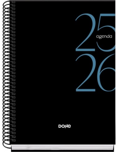 Dohe System Agenda Escolar 25 26 Espiral A5 - Semana Vista - Papel 70g m2 - Cubierta de Carton Plastificado - Color Negro