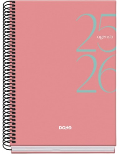 Dohe System Agenda Escolar 25 26 Espiral A5 - Dia Pagina - Papel 70g m2 - Cubierta de Carton Plastificado - Color Rosa