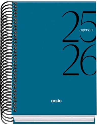 Dohe System Agenda Escolar 25 26 Espiral A6 - Dia Pagina - Papel 70g m2 - Cubierta de Carton Plastificado - Color Azul