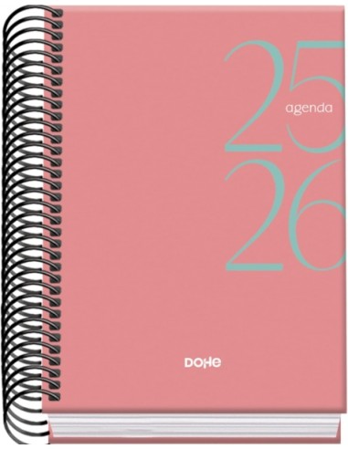 Dohe System Agenda Escolar 25 26 Espiral A6 - Dia Pagina - Papel 70g m2 - Cubierta de Carton Plastificado - Color Rosa