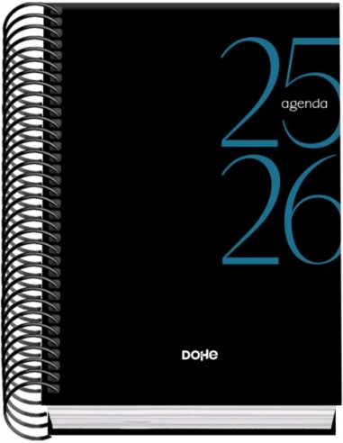 Dohe System Agenda Escolar 25 26 Espiral A6 - Dia Pagina - Papel 70g m2 - Cubierta de Carton Plastificado - Color Negro