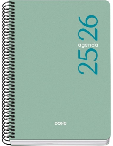 Dohe Esencial Agenda Escolar 25 26 Espiral A5 - Semana Vista - Papel 70g m2 - Cubierta en Polipropileno - Color Verde