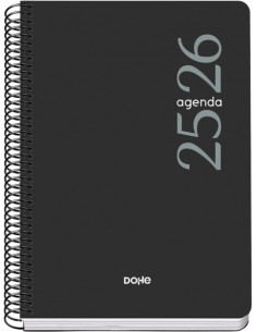 Dohe Esencial Agenda Escolar 25 26 Espiral A5 - Semana Vista - Papel 70g m2 - Cubierta en Polipropileno - Color Negro