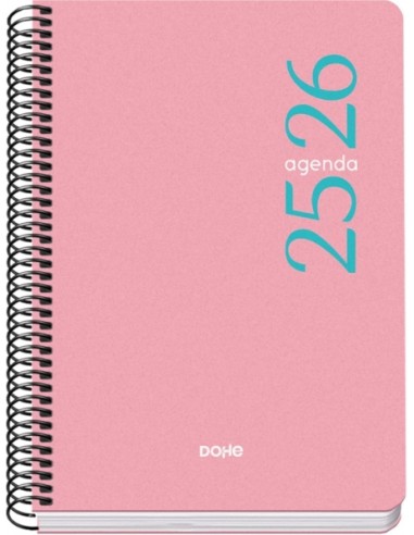 Dohe Esencial Agenda Escolar 25 26 Espiral A5 - Dia Pagina - Papel 70g m2 - Cubierta en Polipropileno - Color Rosa