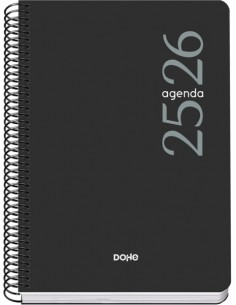 Dohe Esencial Agenda Escolar 25 26 Espiral A5 - Dia Pagina - Papel 70g m2 - Cubierta en Polipropileno - Color Negro