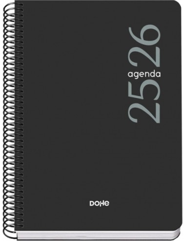 Dohe Esencial Agenda Escolar 25 26 Espiral A5 - Dia Pagina - Papel 70g m2 - Cubierta en Polipropileno - Color Negro