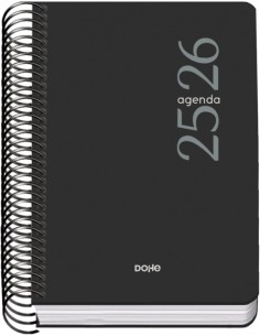 Dohe Esencial Agenda Escolar 25 26 Espiral A6 - Dia Pagina - Papel 70g m2 - Cubierta en Polipropileno - Color Negro