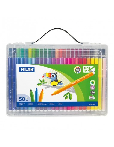 Milan Maletin de 50 Rotuladores de Punta Conica - Punta 5 mm - Tinta a base de agua - Mezclable entre si - Colores Surtidos