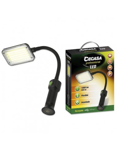Cegasa Profesional Linterna Flexible LED hasta 1000lm - Autonomia hasta 4h - Bateria Recargable 2000mAh USB-C - Color Negro