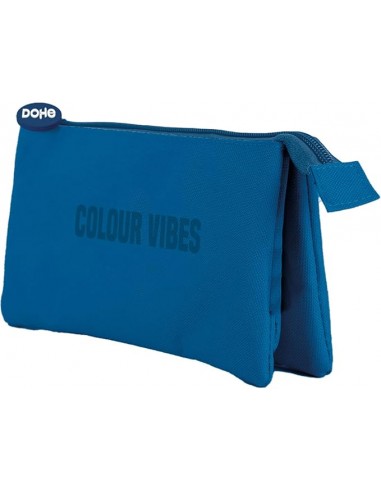 Dohe Colour Vibes Portatodo Triple - Cierre Doble con Cremallera y Tirador de Goma - Color Azul