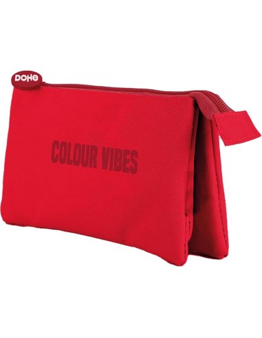 Dohe Colour Vibes Portatodo Triple - Cierre Doble con Cremallera y Tirador de Goma - Color Rojo
