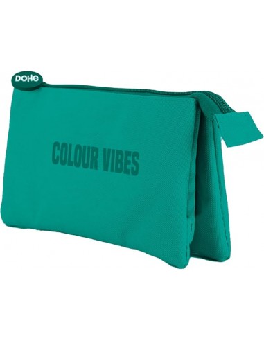 Dohe Colour Vibes Portatodo Triple - Cierre Doble con Cremallera y Tirador de Goma - Color Verde