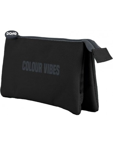Dohe Colour Vibes Portatodo Triple - Cierre Doble con Cremallera y Tirador de Goma - Color Negro