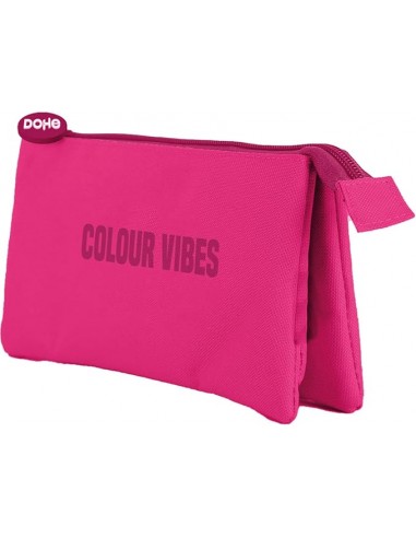 Dohe Colour Vibes Portatodo Triple - Cierre Doble con Cremallera y Tirador de Goma - Color Rosa