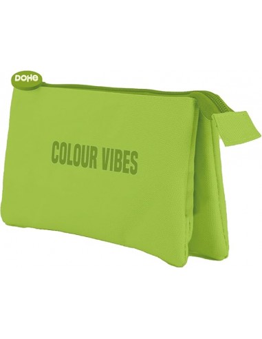 Dohe Colour Vibes Portatodo Triple - Cierre Doble con Cremallera y Tirador de Goma - Color Verde Lima