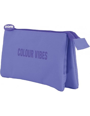 Dohe Colour Vibes Portatodo Triple - Cierre Doble con Cremallera y Tirador de Goma - Color Morado