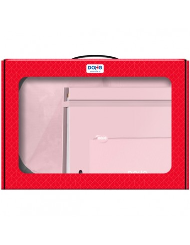 Dohe Serenity Pack de Mochila-Carpeta A4 Recambio-Portatodo Triple - Todo en un Maletin Perfecto para Regalo - Color Rosa