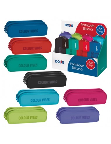 Dohe Colour Vibes Expositor con 8 Portatodos Dobles de Silicona - Cierre con Cremallera y Tirador de Goma - Colores Surtidos