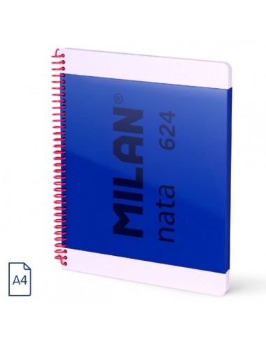 Milan Nata 624 Cuaderno Espiral Formato A4 Liso - 80 Hojas de 95 gr m2 - Microperforado-4 Taladros - Color Azul
