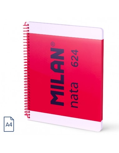 Milan Nata 624 Cuaderno Espiral Formato A4 Liso - 80 Hojas de 95 gr m2 - Microperforado-4 Taladros - Color Rosa