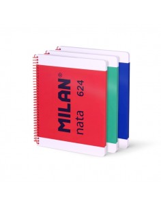 Milan Nata 624 Pack de 3 Cuadernos Espiral Formato A4 Pautado 7mm - 80 Hojas de 95 gr m2 - Microperforado-4 Taladros -