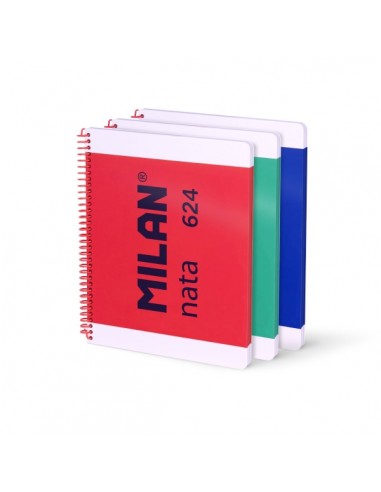 Milan Nata 624 Pack de 3 Cuadernos Espiral Formato A4 Cuadricula 5mm - 80 Hojas de 95 gr m2 - Microperforado-4 Taladros -