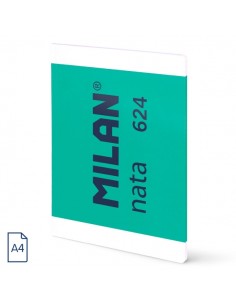 Milan Nata 624 Libreta Encolada Formato A4 Cuadricula 5x5mm - 48 Hojas de 95 gr m2 - Microperforado - Color Verde