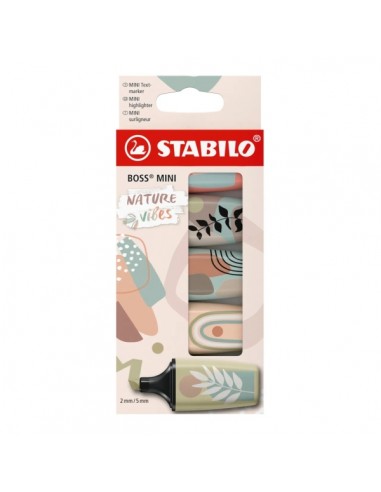 Stabilo Boss Mini Naturevibes Pack de 5 Marcadores Fluorescentes - Trazo entre 2 y 5mm - Tinta con Base de Agua - Antisecado