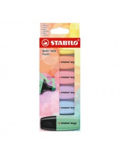 Stabilo Boss Mini Pastel Pack de 6 Marcadores Fluorescentes - Trazo entre 2 y 5mm - Tinta con Base de Agua - Antisecado -