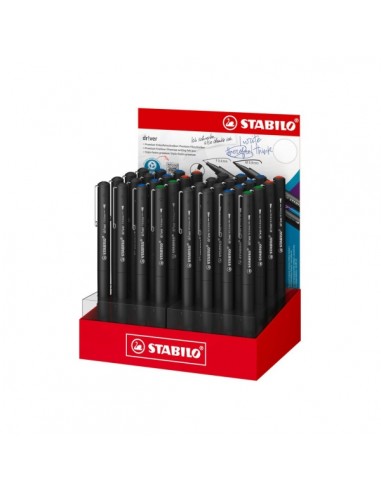 Stabilo Dr ver Expositor con 32 Rotuladores Surtidos de Punta Media 0.8mm y Fina 0.4mm - Tinta a Prueba de Manchas-Inodora y