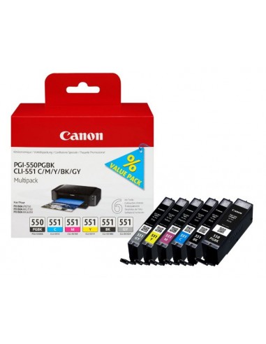 Canon PGI550 CLI551 Pack de 6 Cartuchos de Tinta Originales - 6496B005