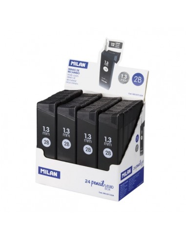 Milan Expositor con 24 Cajas de 12 Minas de Grafito 1.3mm 2B --Alta Resistencia