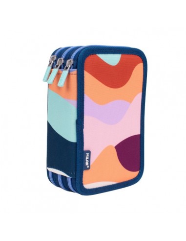 Milan The Fun Plumier de 3 Pisos con Goma de Borrar-Sacapuntas-Lapiz-3 Boligrafos Capsule-Regla-12 Lapices de Colores-6