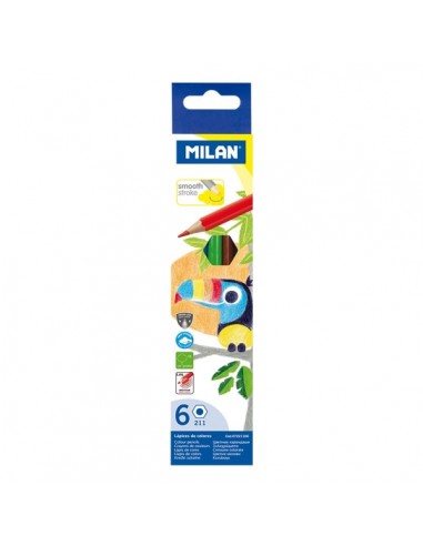Milan Pack de 6 Lapices Hexagonales de Colores - Mina 2.9mm - Resistente a la Rotura - Colores Surtidos