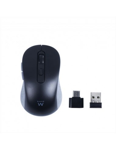 Ewent EW3204 Raton Inalambrico USB 1600dpi - 6 Botones - Receptor USB-A y USB-C - Uso Ambidiestro - Color Negro Gris