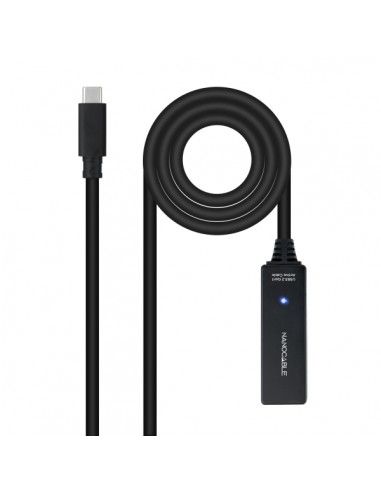 Nanocable Cable Prolongador USB-C 3.2 Macho a USB-C 3.2 Hembra - 5 Metros - Amplificador - Color Negro