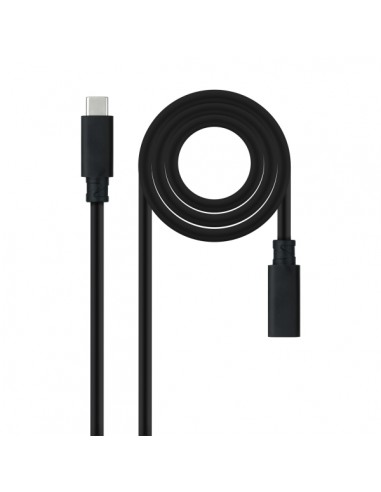 Nanocable Cable Prolongador USB-C 3.2 Macho a USB-C 3.2 Hembra - Gen2x2 20Gbp - 100W 5A - 4K 60Hz - 2 Metros - Color Negro