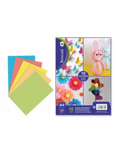 Bismark Pack de 10 Cartulinas 180 g m² - Tamaño A4 - Colores Surtidos